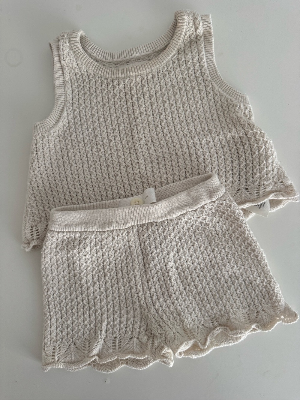 Cream Knit Kids Tank & Shorts Matching Set